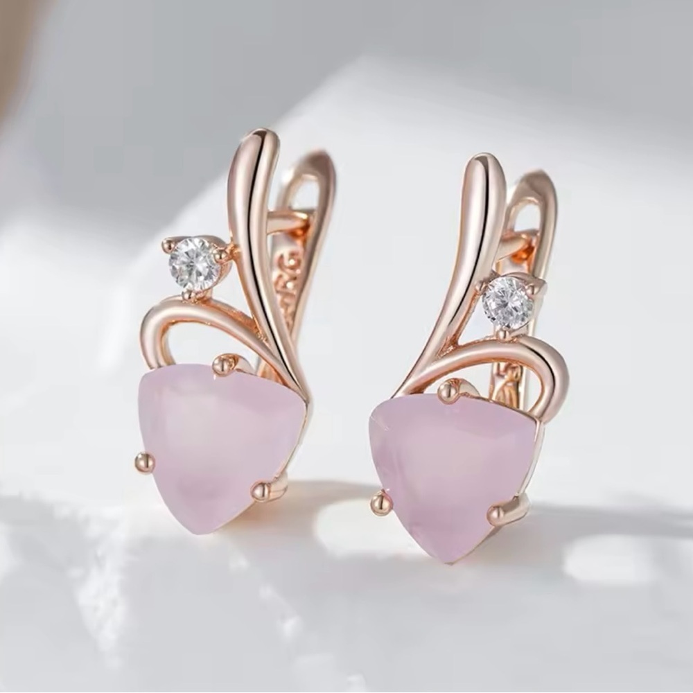 Rose Gold Drop Pink Natural Zirconia Earrings